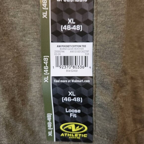 AW Athletic Works Mens Pocket Tee XL Burnt Olive Heather NWT - Picture 3 of 8